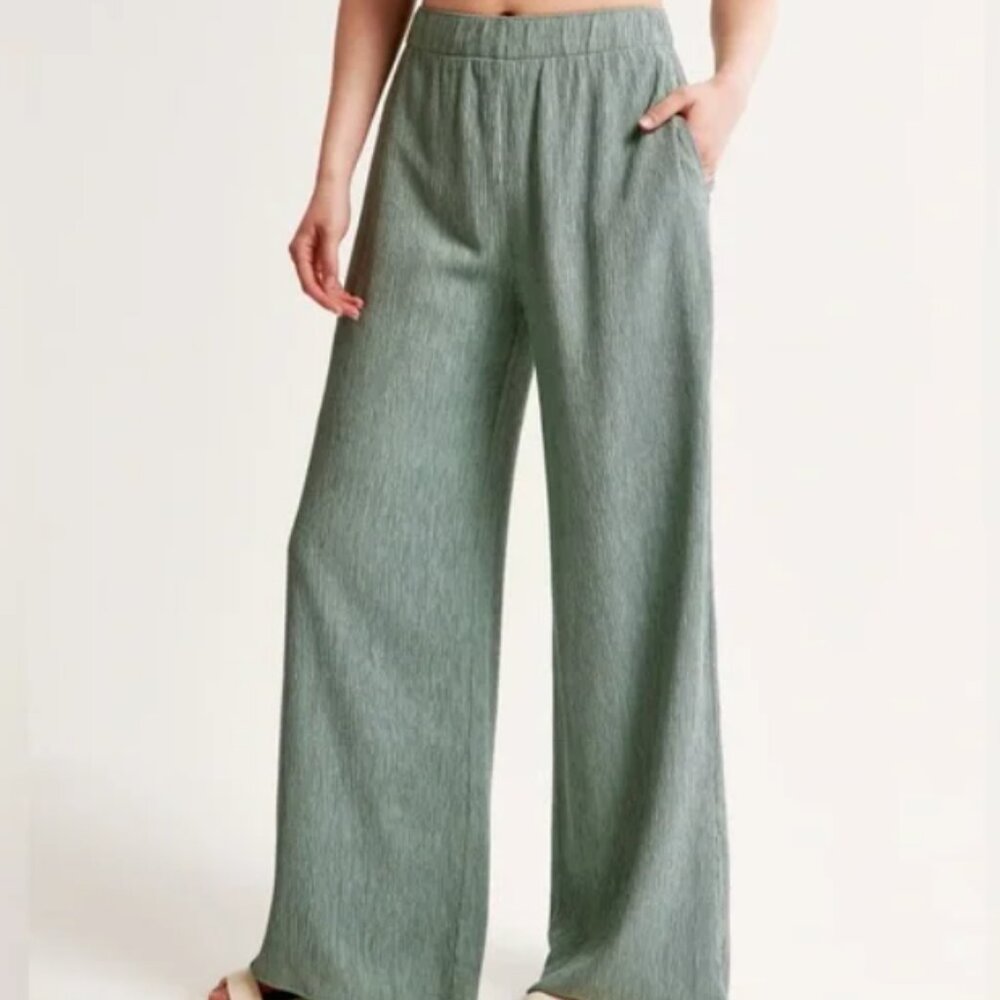 Abercrombie and Fitch Crinkle Textured Pull-On Pant in Sage Green XXL